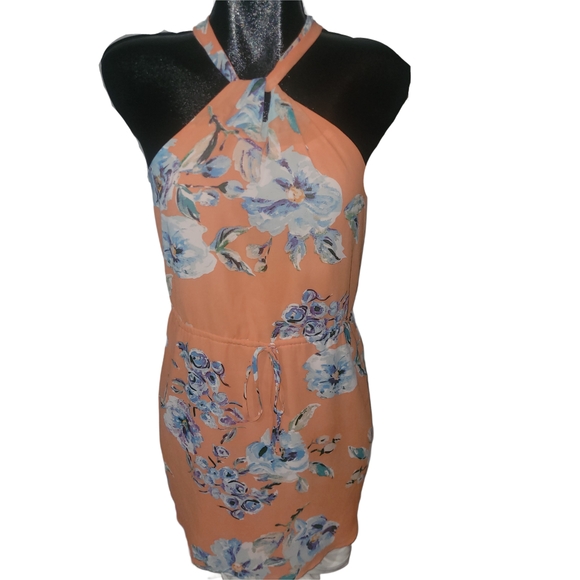 Charles Henry Peach Floral Halter Twist Knot Neckline Dress Size S - Picture 2 of 8